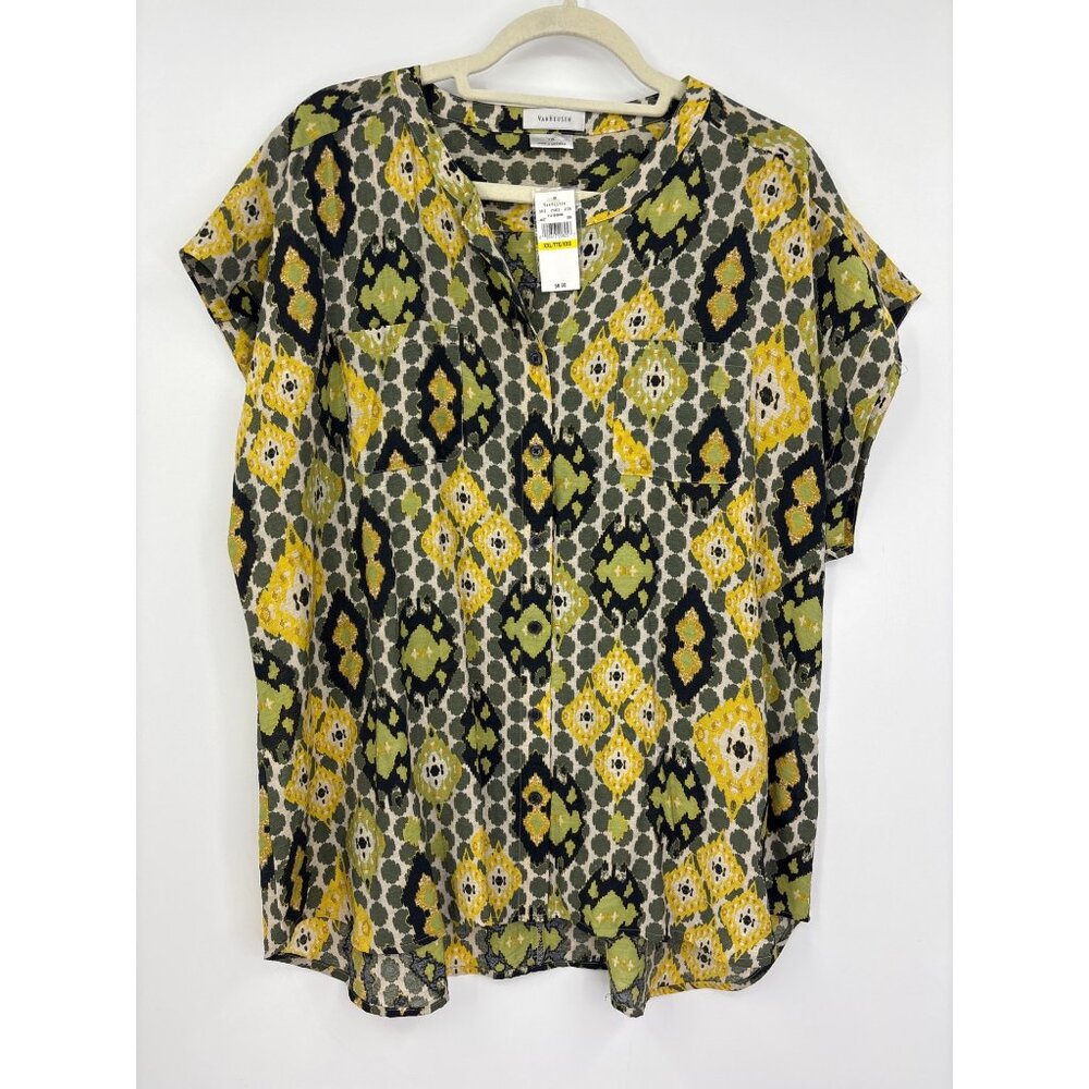 Van Heusen Split V-Neck Button Top Green Yellow XXL NEW